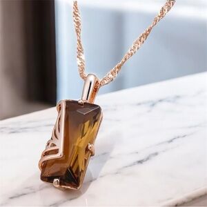 Rose Gold Pendant Necklace and Brown zircon gemstone